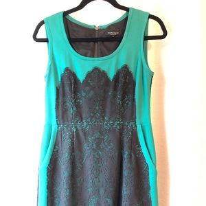 Nanette Lepore teal with black lace overlay dress